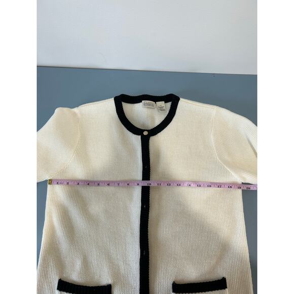 Classic Elements vintage cardigan size S white black trim gold buttons capsule - Picture 7 of 8